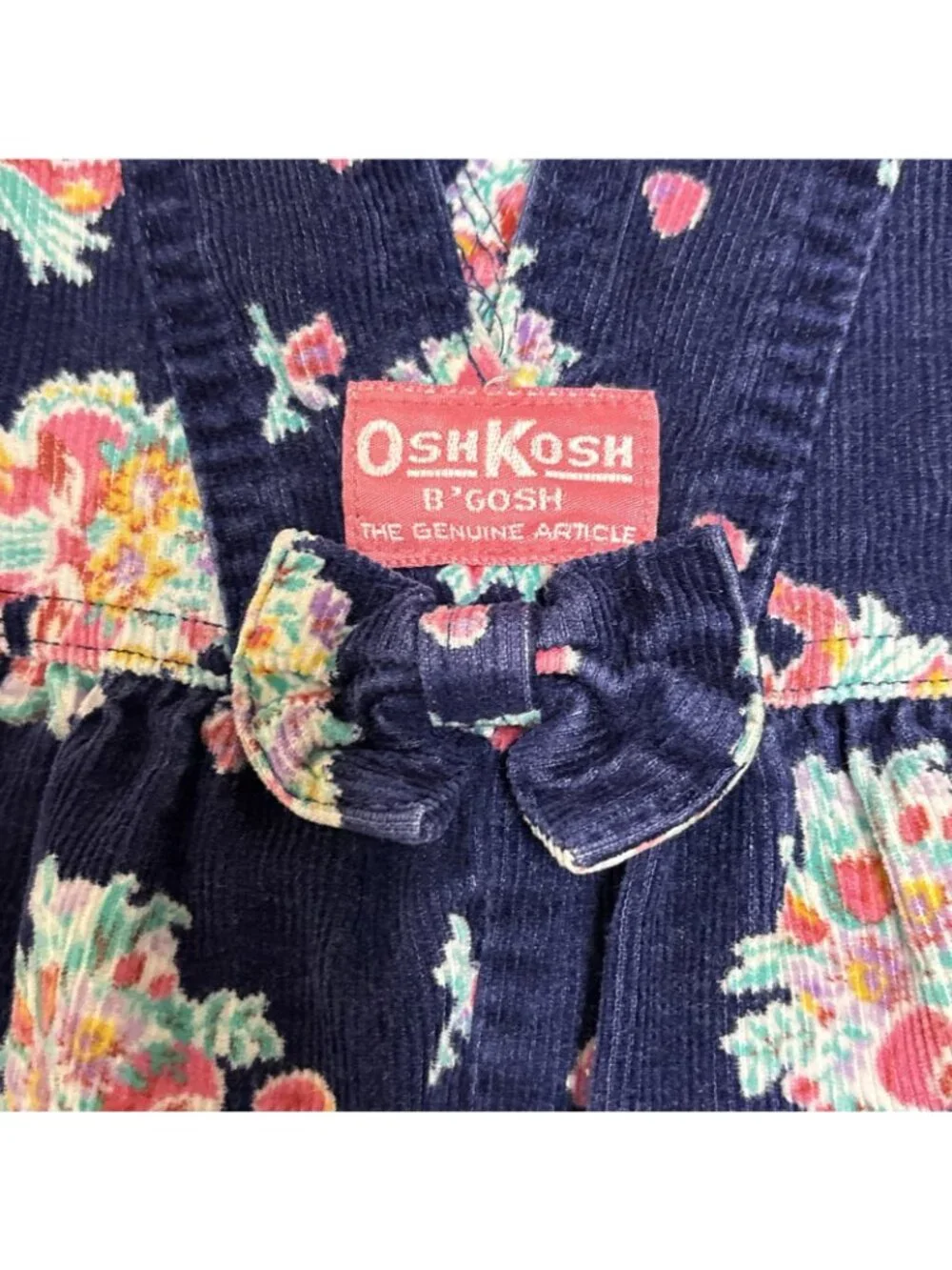 Vtg Osh Kosh Vestbak Corduroy Overalls Girls 3T Floral Print with Bow USA